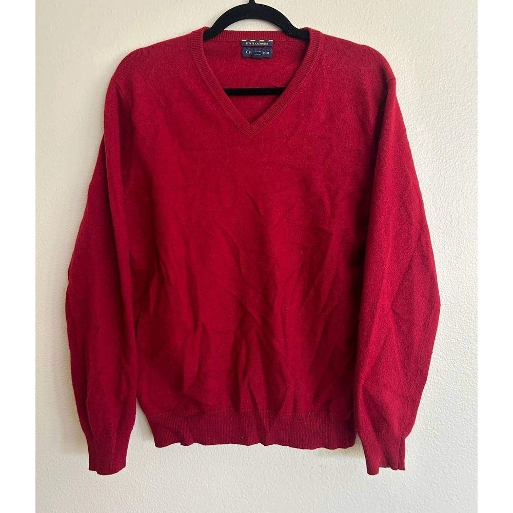 Club Room Estate Cashmere Red V-Neck Sweater L Preppy Old Money Coquette Euro